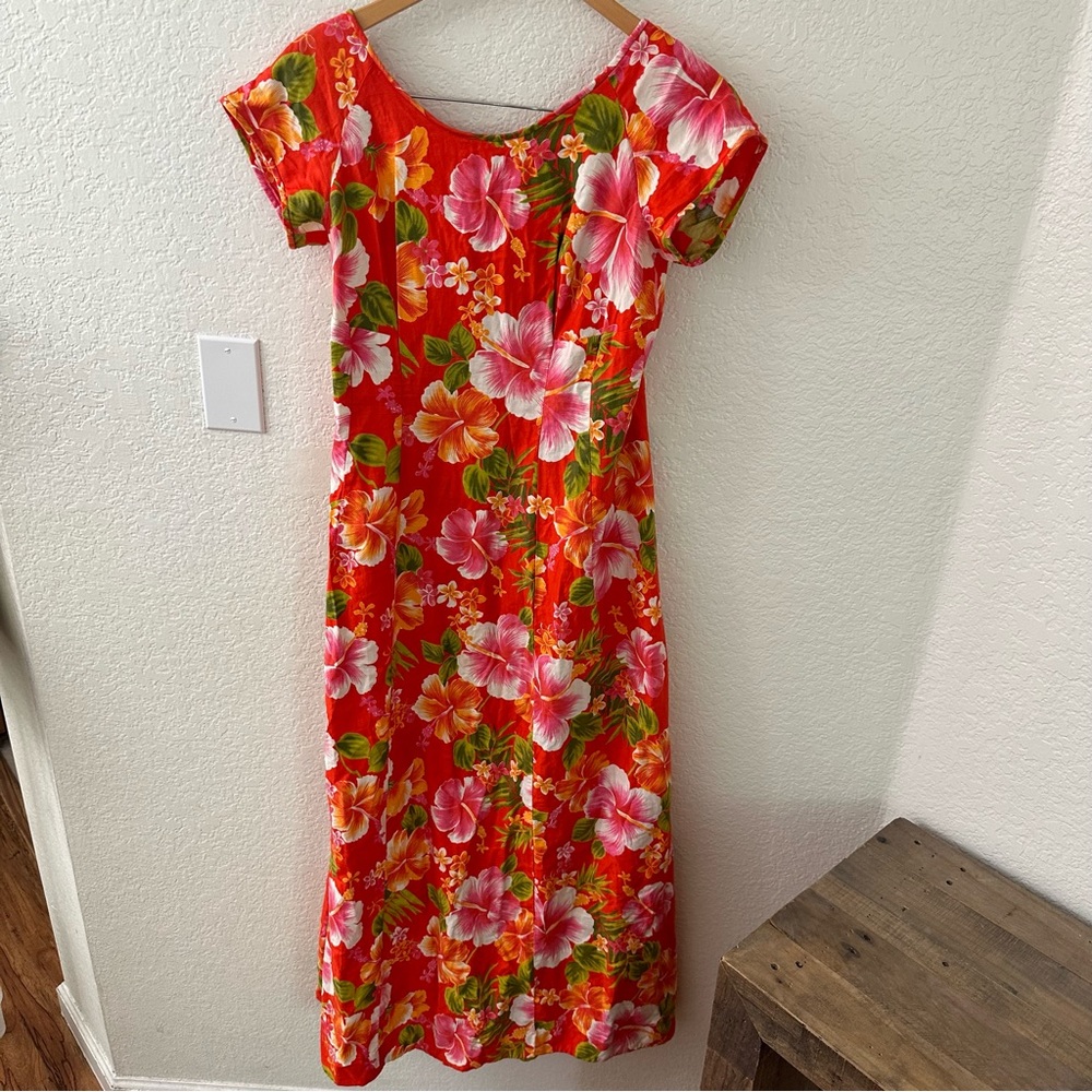 Kimo's Polynesian Shop Hawaiian Dress Maxi Colorful Floral Vintage 60s